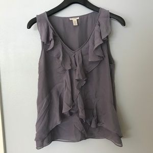J CREW Grey Purple Ruffle V Neck Dressy Tank